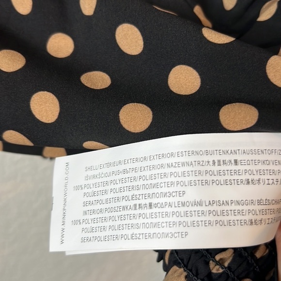 MINKPINK Puff Sleeve Crop Polk a Dot Long Sleeve Top In Black And Tan Size S - Picture 8 of 8